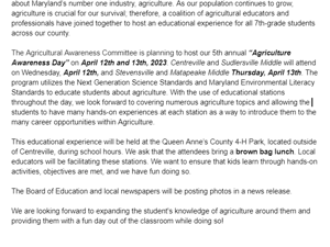 Ag Day Parent Letter